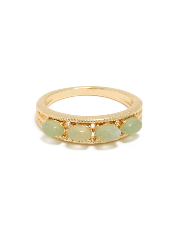 Gold Plated Vintage Green Pebbles Ring