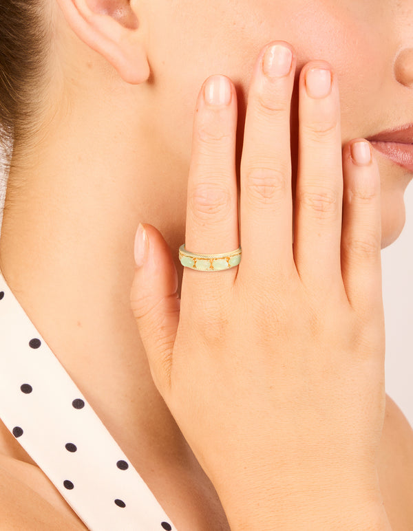 Gold Plated Vintage Green Pebbles Ring