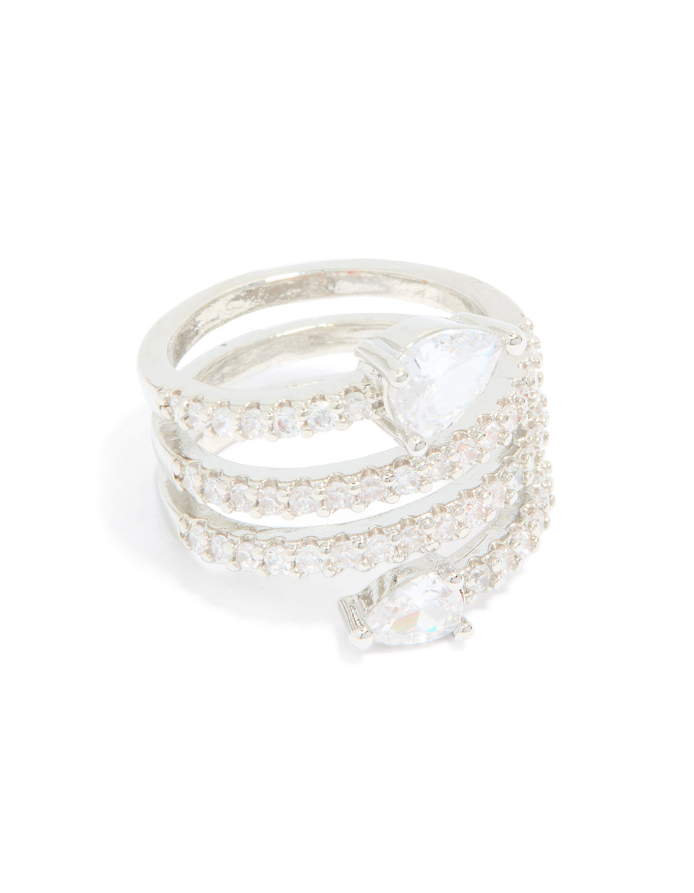 Silver Cubic Zirconia Wrapped Around Arrow Layered Ring