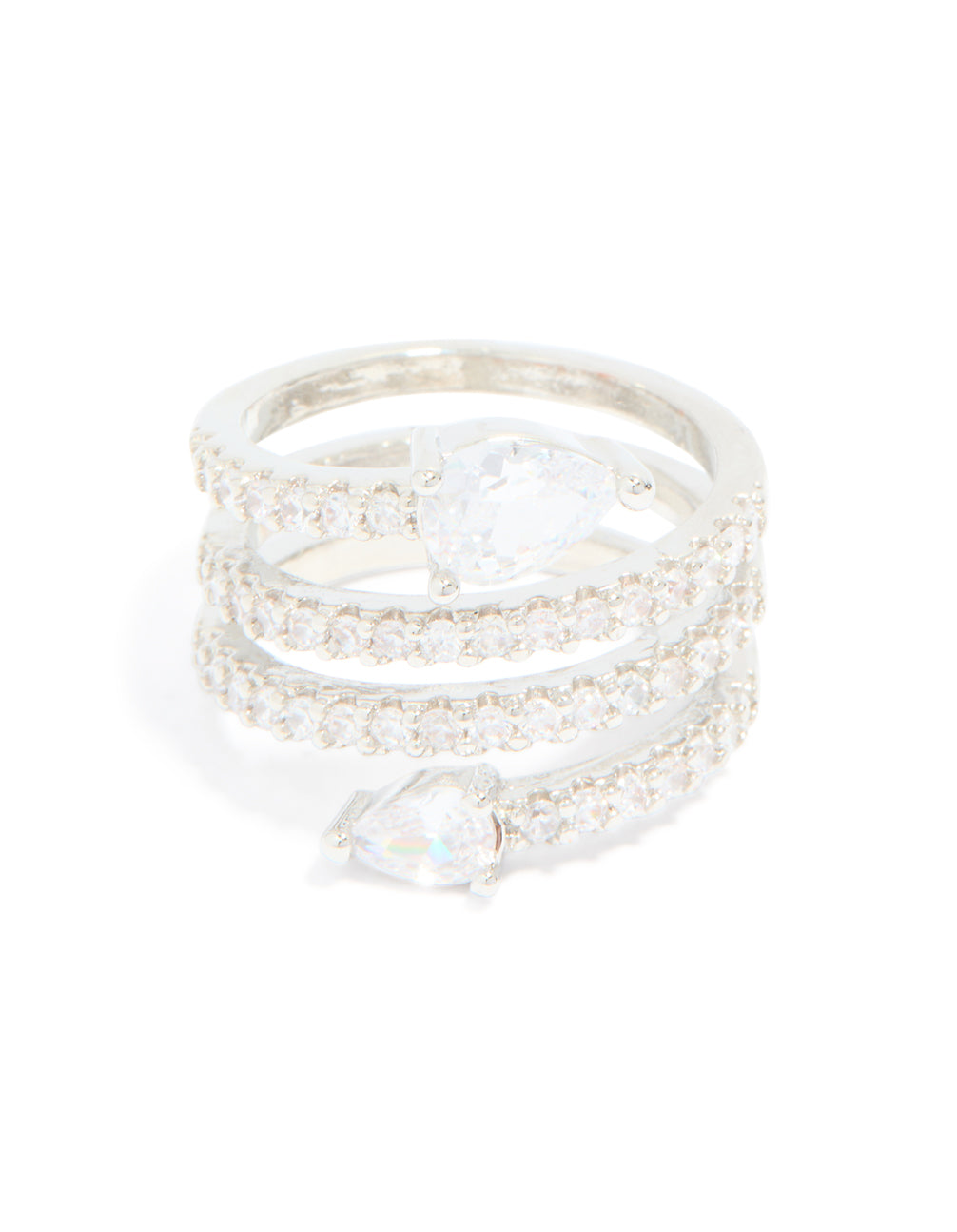 Silver Cubic Zirconia Wrapped Around Arrow Layered Ring