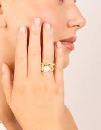 Waterproof Gold Plated Stainless Steel Fancy Cubic Zirconia Split Band Ring - link has visual effect only