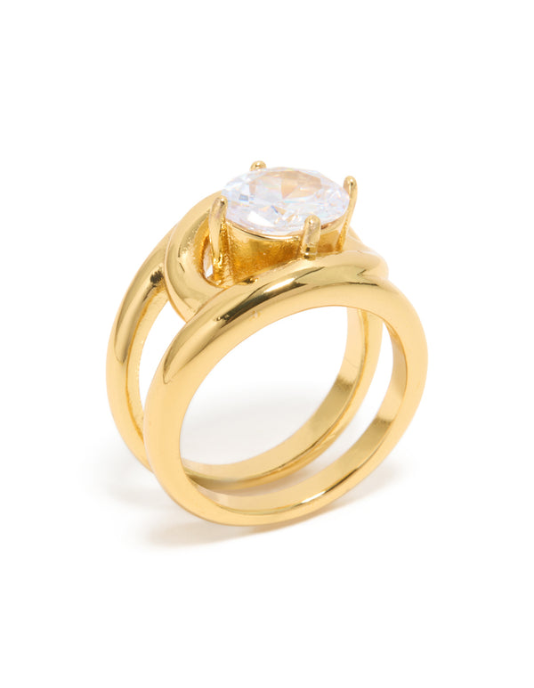 Waterproof Gold Plated Stainless Steel Fancy Cubic Zirconia Split Band Ring