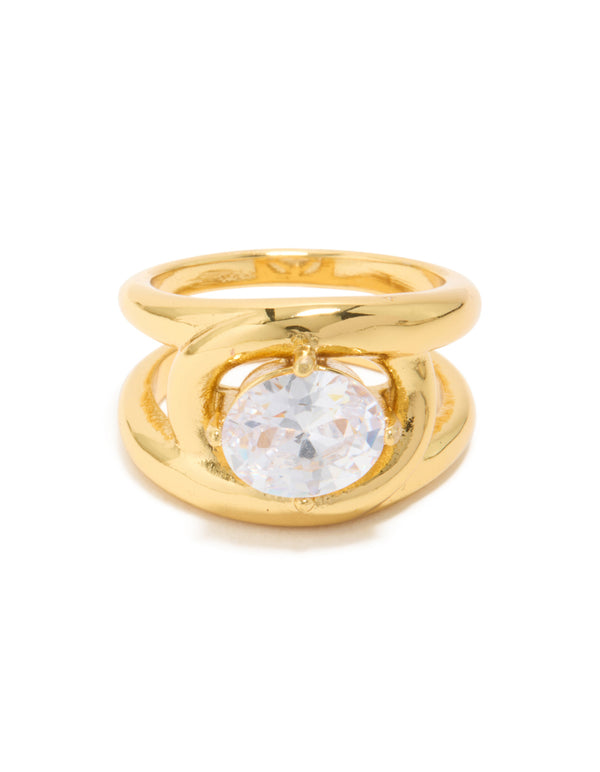 Waterproof Gold Plated Stainless Steel Fancy Cubic Zirconia Split Band Ring