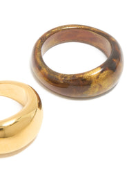 Designed with waterproof gold plated stainless steel and brown modern stacking rings in a 2-pack featuring chunky design and glitter side detail view - link has visual effect only
