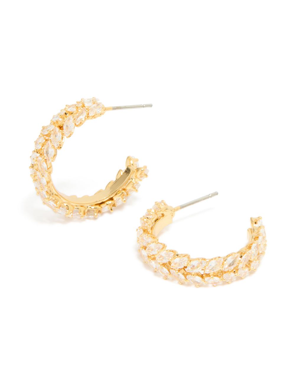 Gold Plated Cubic Zirconia Medium Leaf Hoop Earrings