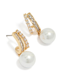 Gold Plated Cubic Zirconia Illusion Pearl Drop Earrings - link has visual effect only