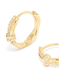 Gold Plated Cubic Zirconia Knot Huggie Earrings - link has visual effect only