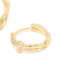 Gold Plated Cubic Zirconia Knot Huggie Earrings - link has visual effect only