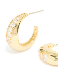 Gold Plated Cubic Zirconia Inlay Graduated Hoop Earrings - link has visual effect only