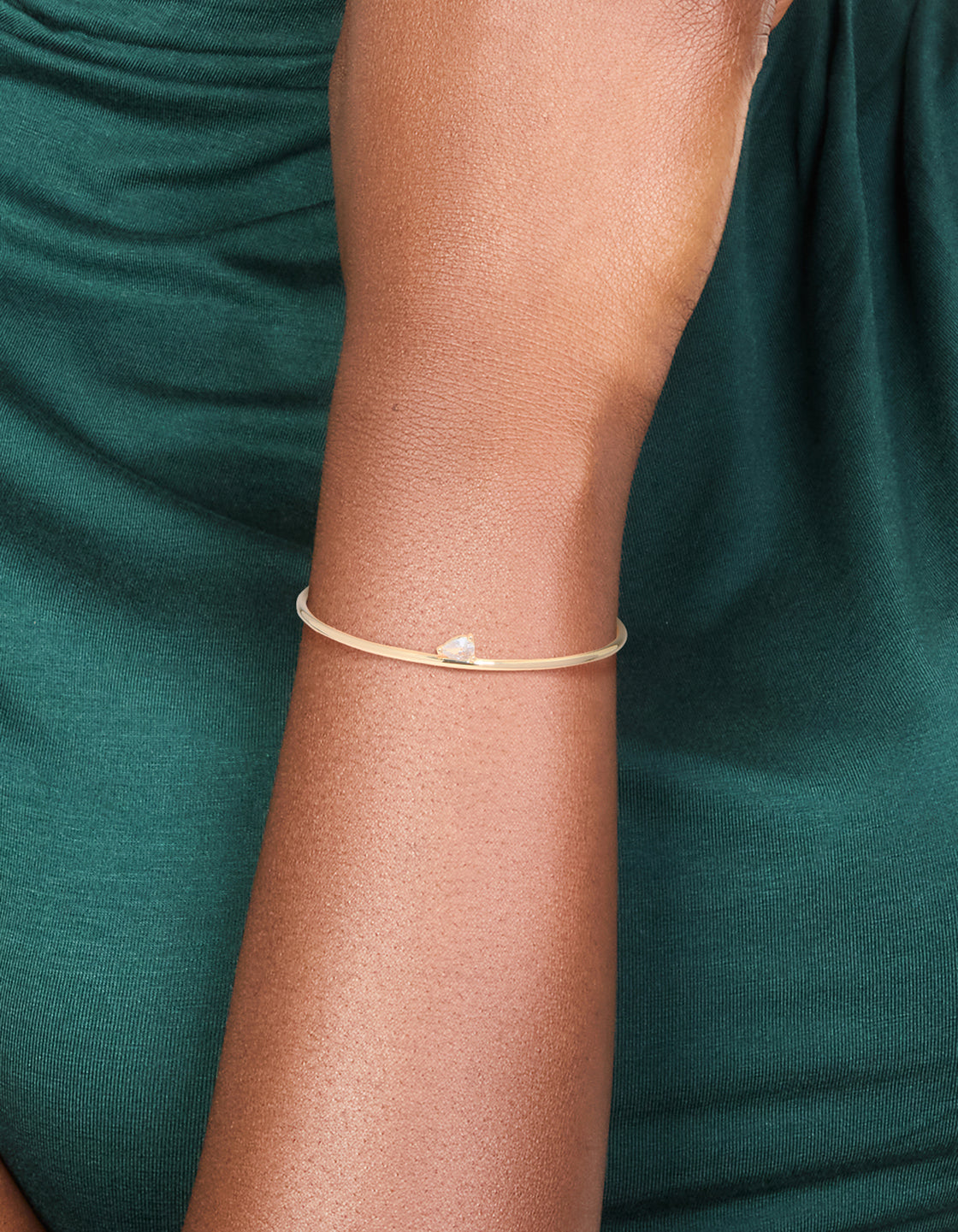 Gold Plated Cubic Zirconia Teardrop Toggle Bangle Bracelet