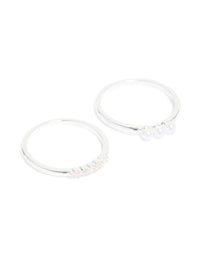 Silver Plated Cubic Zirconia & Fine Pearl Stacking Rings 2-Pack - link has visual effect only