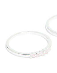 Silver Plated Cubic Zirconia & Fine Pearl Stacking Rings 2-Pack - link has visual effect only