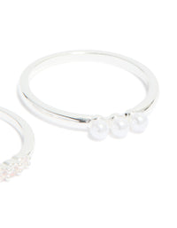 Silver Plated Cubic Zirconia & Fine Pearl Stacking Rings 2-Pack - link has visual effect only