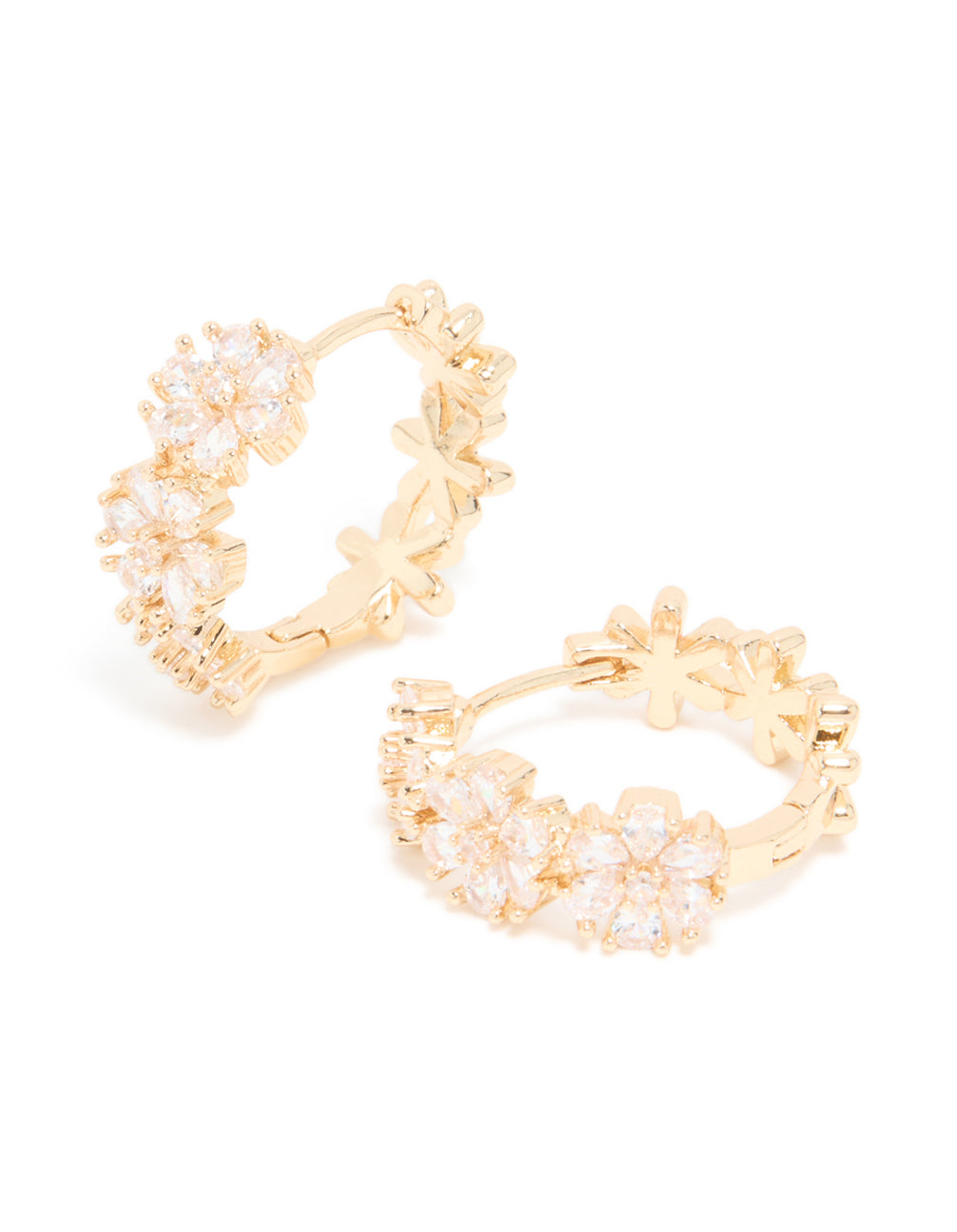 Gold Cubic Zirconia Floral Hoop Earrings