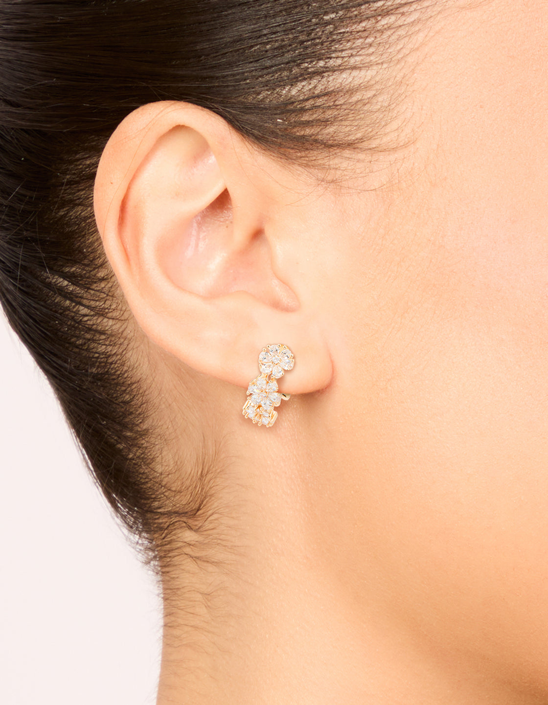 Gold Cubic Zirconia Floral Hoop Earrings