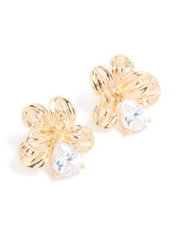 Gold Cubic Zirconia Large Flower Stud Earrings - link has visual effect only