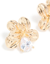 Gold Cubic Zirconia Large Flower Stud Earrings - link has visual effect only