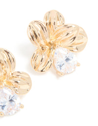 Gold Cubic Zirconia Large Flower Stud Earrings - link has visual effect only