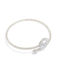 Silver Cubic Zirconia Open Circle Wrist Cuff - link has visual effect only