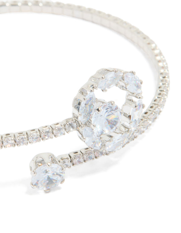 Silver Cubic Zirconia Open Circle Wrist Cuff