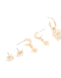 Gold Cubic Zirconia Celestial Hoop & Stud Earrings 4-Pack - link has visual effect only
