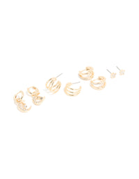 Gold Diamante Layered Hoop & Celestial Earrings 4-Pack - link has visual effect only