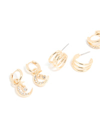 Gold Diamante Layered Hoop & Celestial Earrings 4-Pack - link has visual effect only