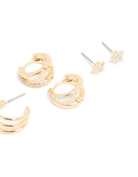 Gold Diamante Layered Hoop & Celestial Earrings 4-Pack - link has visual effect only