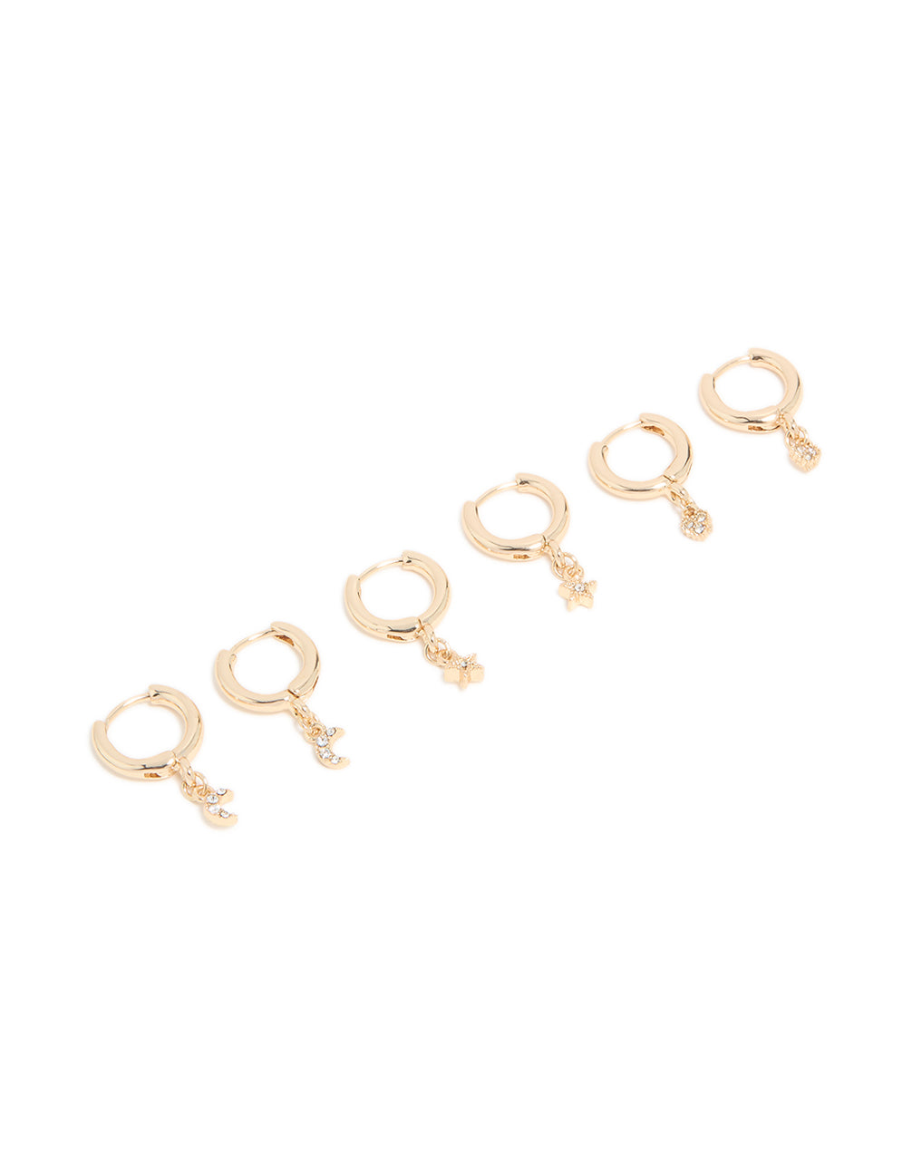 Gold Diamante Celestial Small Huggie Earrings 3-Pack