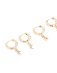 Gold Diamante Celestial Small Huggie Earrings 3-Pack - link has visual effect only