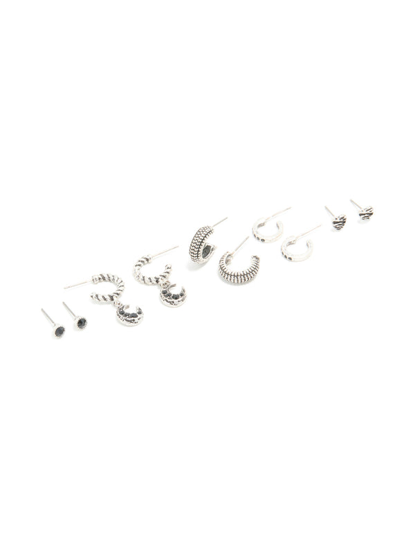 Silver Celestial & Textured Detail Earrings 5-Pack