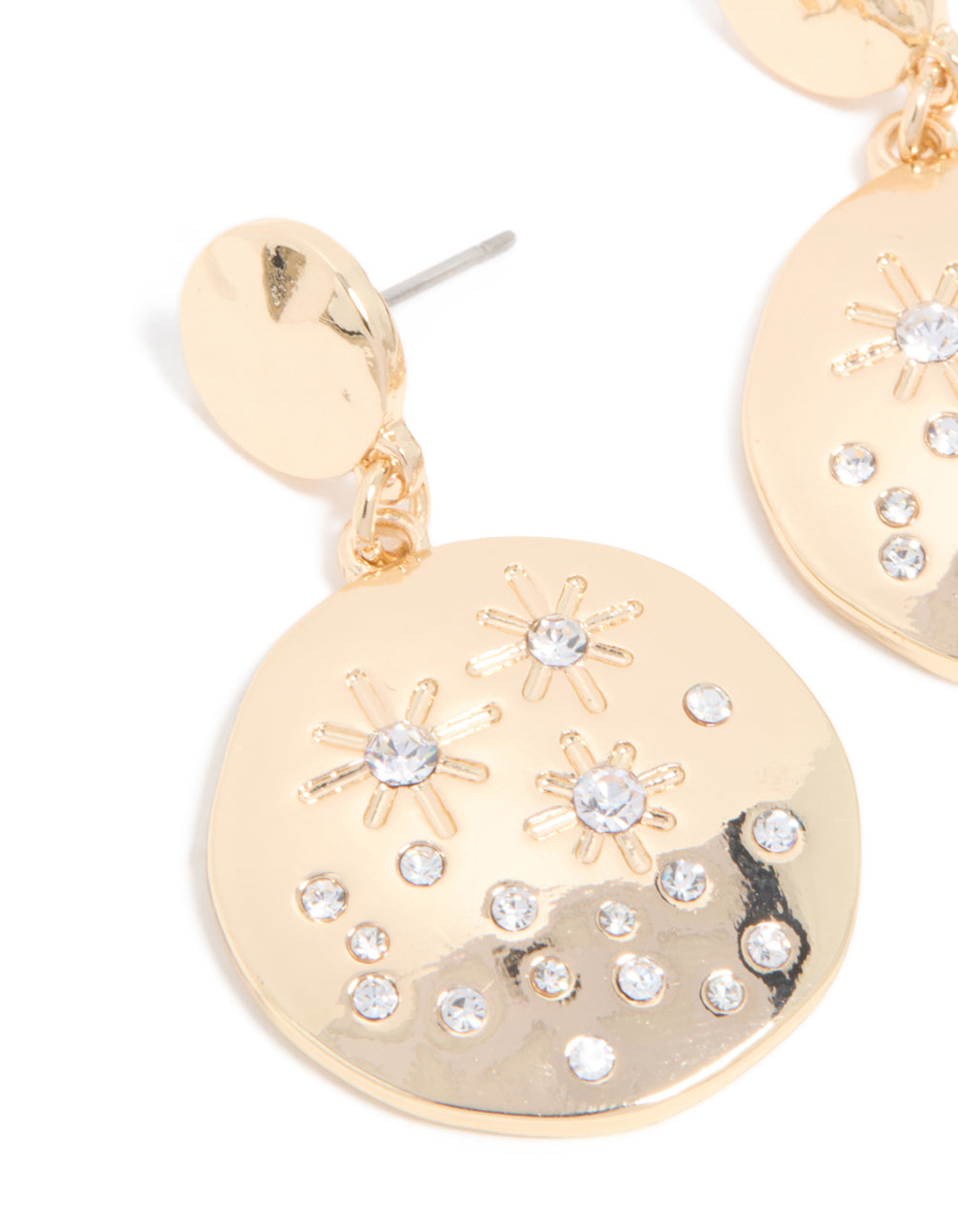 Gold Cubic Zirconia Celestial Designs Drop Earrings