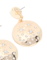 Gold Cubic Zirconia Celestial Designs Drop Earrings - link has visual effect only