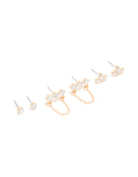 Gold Cubic Zirconia Stud & Chain Earrings 3-Pack - link has visual effect only