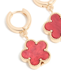 Gold Red Flower Drop Huggie Earrings - link has visual effect only