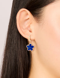 Gold Blue Flower Drop Huggie Earrings - link has visual effect only
