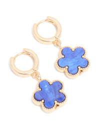 Gold Blue Flower Drop Huggie Earrings - link has visual effect only