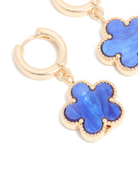 Gold Blue Flower Drop Huggie Earrings - link has visual effect only