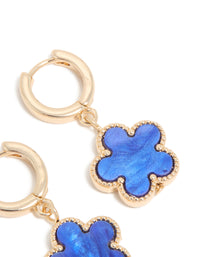 Gold Blue Flower Drop Huggie Earrings - link has visual effect only