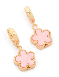 Gold Light Pink Flower Drop Huggie Earrings - link has visual effect only