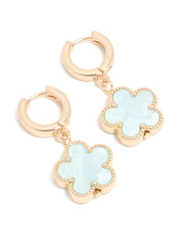 Gold Light Blue Flower Drop Huggie Earrings - link has visual effect only