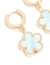 Gold Light Blue Flower Drop Huggie Earrings - link has visual effect only