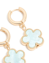 Gold Light Blue Flower Drop Huggie Earrings - link has visual effect only