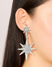 Antique Silver Diamante Asymetrical Star & Moon Drop Earrings - link has visual effect only