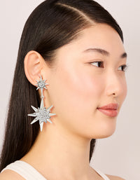 Antique Silver Diamante Asymetrical Star & Moon Drop Earrings - link has visual effect only