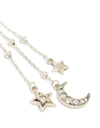 Antique Silver Diamante Asymetrical Star & Moon Drop Earrings - link has visual effect only