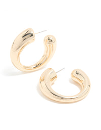 Gold Thin to Thick C Shaped Open Hoop Earrings - link has visual effect only
