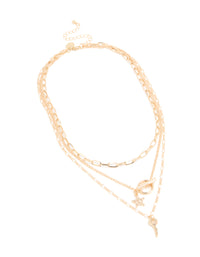 Gold Chain T Bar & Pendants Layered Necklace - link has visual effect only