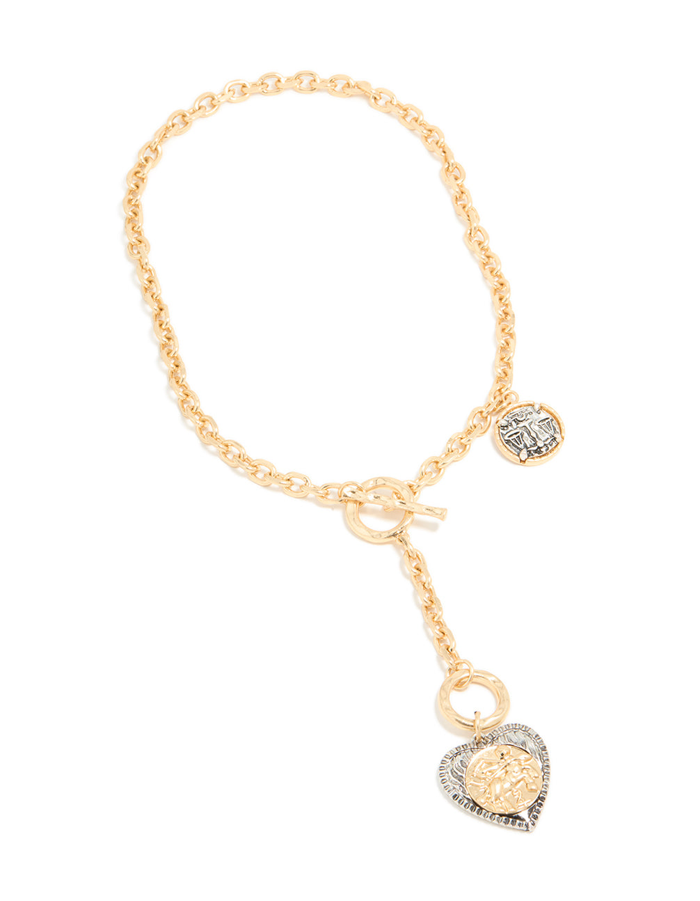 Antique Gold & Dark Blue Heart & Disc Y-Necklace