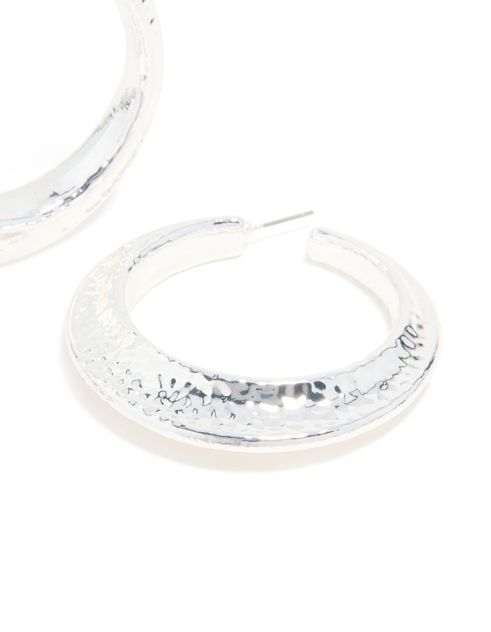 Silver Hammered Textured Hoop Earrings